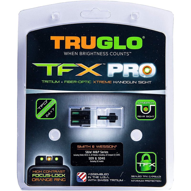 TruGlo Pro TFK PRO Fiber Optic and Tritium Handgun Sight for Smith & Wesson M&P, Black