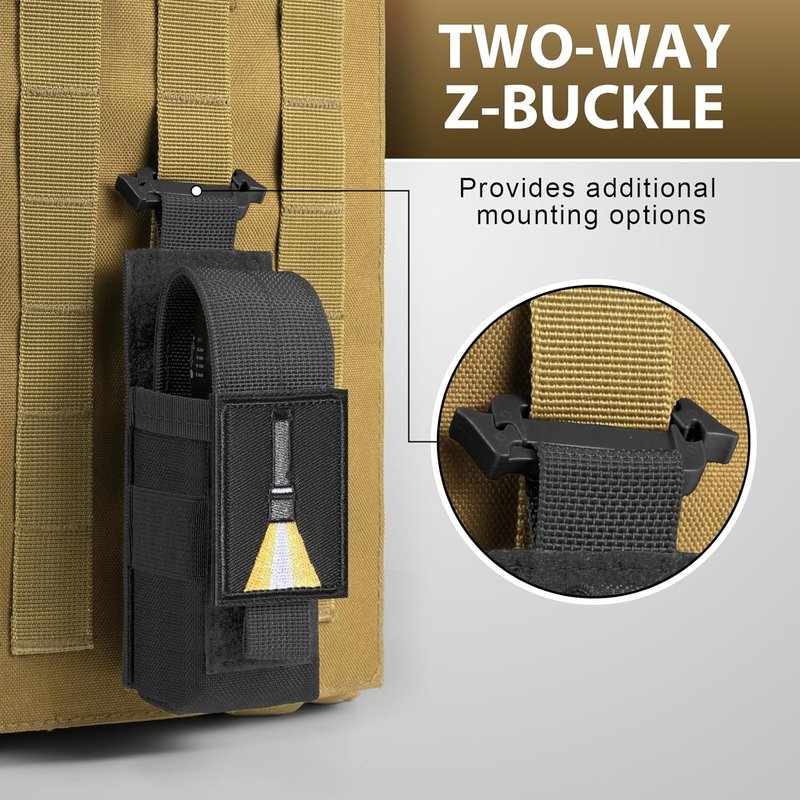 Tactical Flashlight Holster - Adjustable Molle Pouch for Duty Belt or Backpack | Includes USA Flag Patch