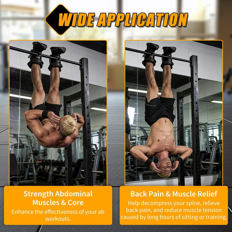 FLKQC Gravity Inversion Boots with 2 Hooks, Anti Gravity Hanging Boots for Core Strength Training, Ab Crunch, Back Pain Relief, and Spine Decompression,Additional 2m Safety Rope, Nylon Material
