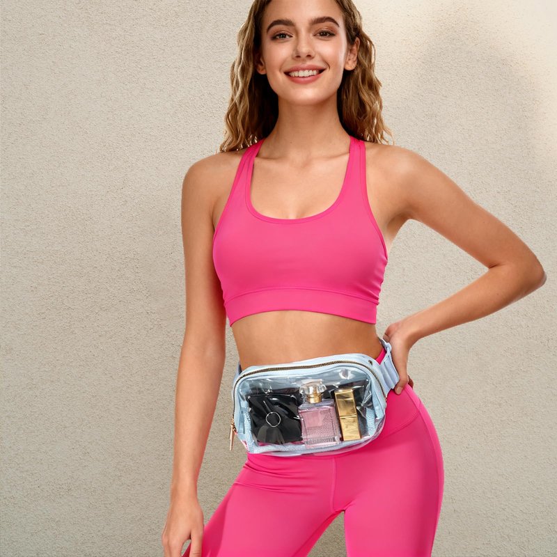 Clear Bag for Stadium Events, Clear Fanny Pack for Women, Stadium Crossbody Purse with Adjustable Strap, TPU Waist Pack for Concerts Sports Travelling Hiking Running (Blue)