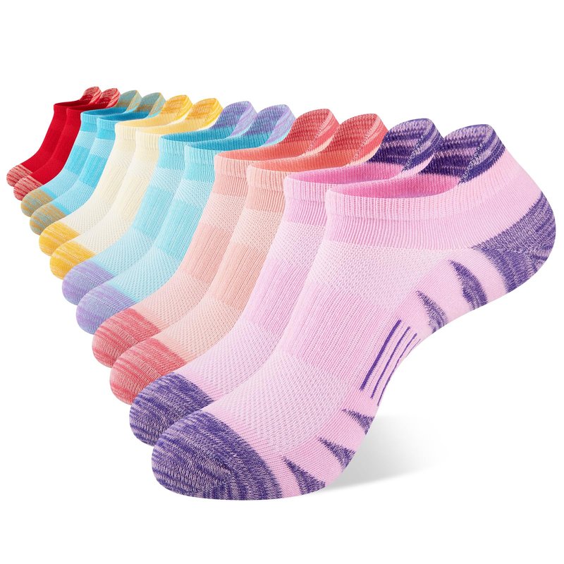 Comfoex Girls Socks 12 Pairs Ankle Breathable Athletic Mesh Cotton Sports Socks For Little Big Kids 4-6 6-8 8-10 Years Old