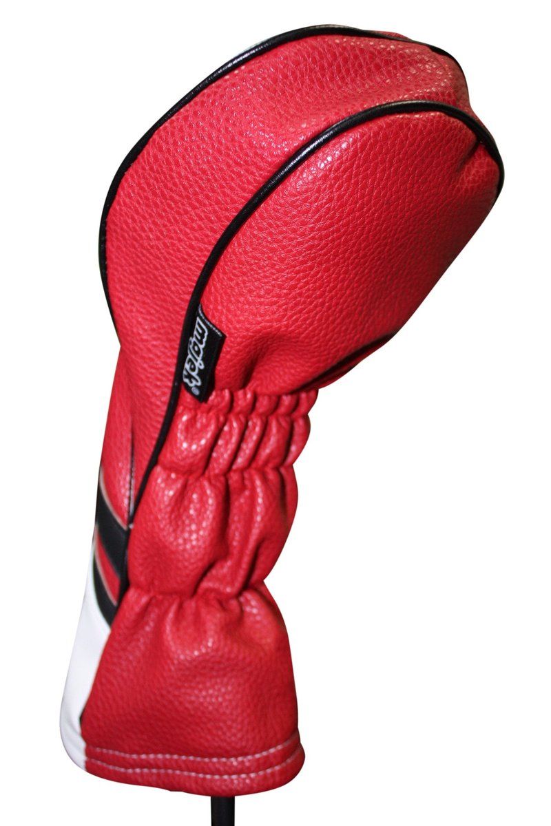 Majek Retro Golf Headcover Red Black and White Vintage Leather Style 1 Driver Head Cover Fits 460cc Drivers