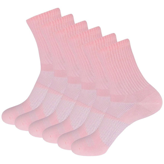 Pauboland Womens 6-Pack Peach Pink Anti Sweat Odor Resistant Stink Proof Compression Quarter Crew Cotton Athletic Running Hiking Socks, Size 6-10