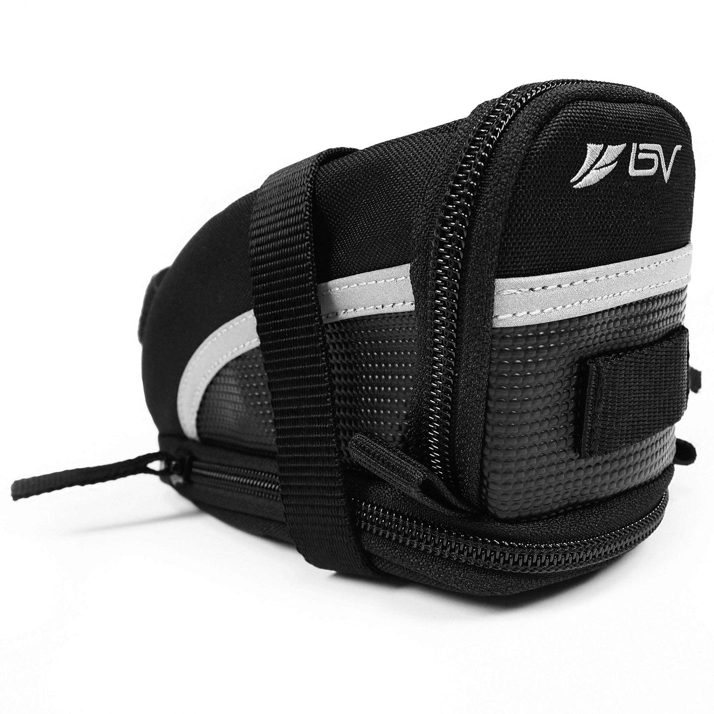 BV Strap-On Bike Bag with Reflective Material - Saddle Bag with Seperate Divider for Small Items for All Your Essentials - Bike Pouch with Taillight Hanger for Maximum Safety (Cycling Bag, Medium)