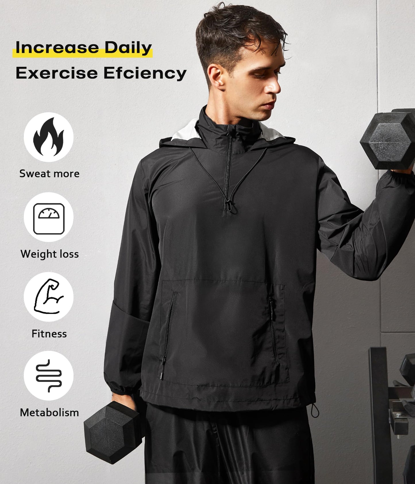 Junlan Sauna Sweat Jacket for Men Zipper Hoodie Sauna Suit for Workout