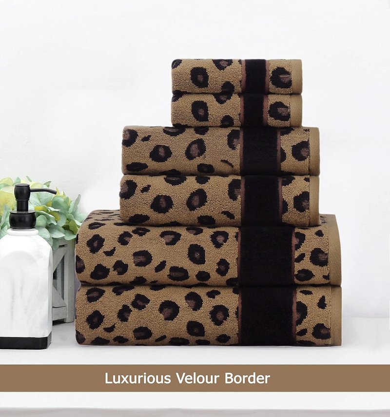 Cotton Craft 6-Piece Animal Print Towel Set | Soft 100% Cotton Jacquard Bath & Hand Towels