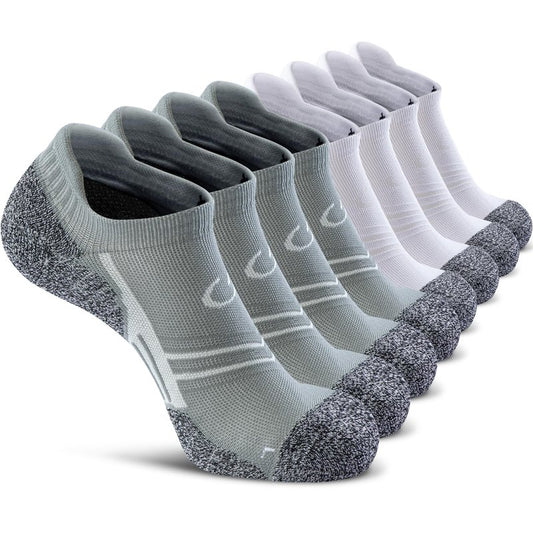 CWVLC No Show Sports Compression Socks 8-pairs, Low Cut Anti-Blister Hiking Running Workout Ankle Socks, Short Cushioned Moisture Wicking No Slip Arch Support Plantar Fasciitis, Gray White, Large