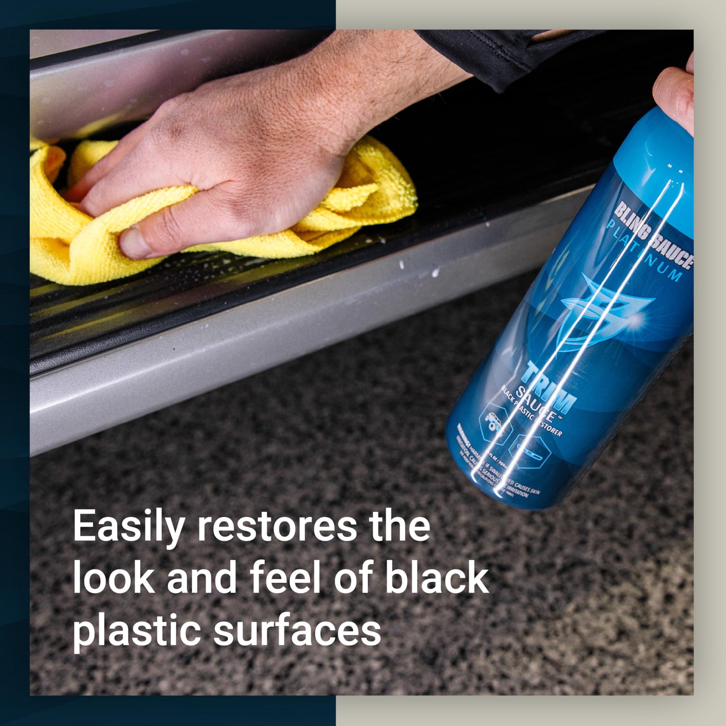 Bling Sauce Platinum: Trim Sauce, 3 in 1 Black Plastic Restorer. Cleans, Protects and Restores Faded or Damaged Black Plastic Trim on Cars, Trucks, SXS. Spray On-Wipe Off. 24oz