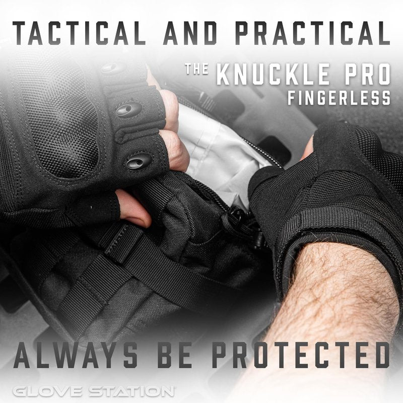 Glove Station Fingerless Knuckle Gloves for Men - Motorcycle Gloves for, Airsoft, Hunting, Work and Hiking - Black, Large
