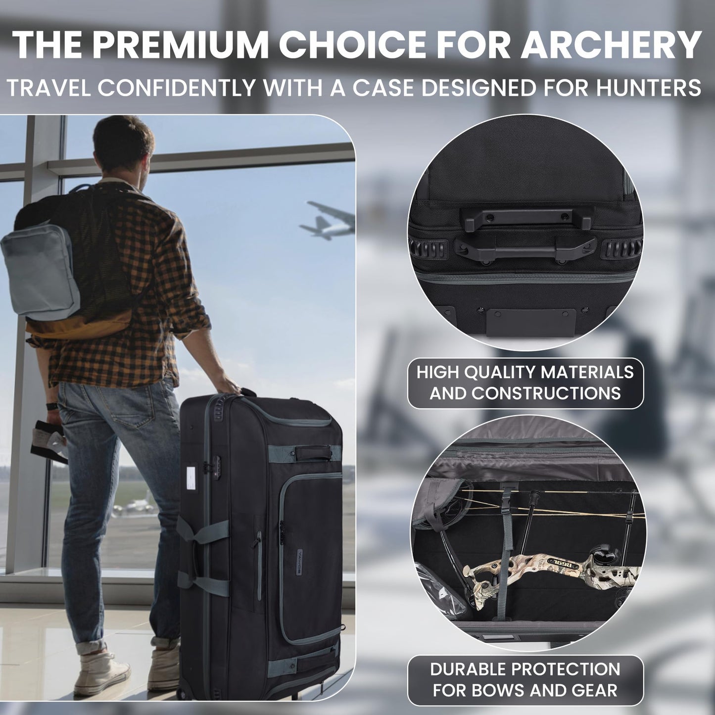 Legend Boway Roller Bow Case for Compound Bow - Durable Compound Bow Cases with Wheels, Multiple Compartments & Pockets, Padding & Fastening Straps, Airline Approved Bow Case for Travel with TSA Lock