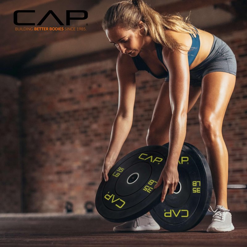 CAP Barbell 100 LB Economy Olympic Bumper Plate Set with Color Logo | Black