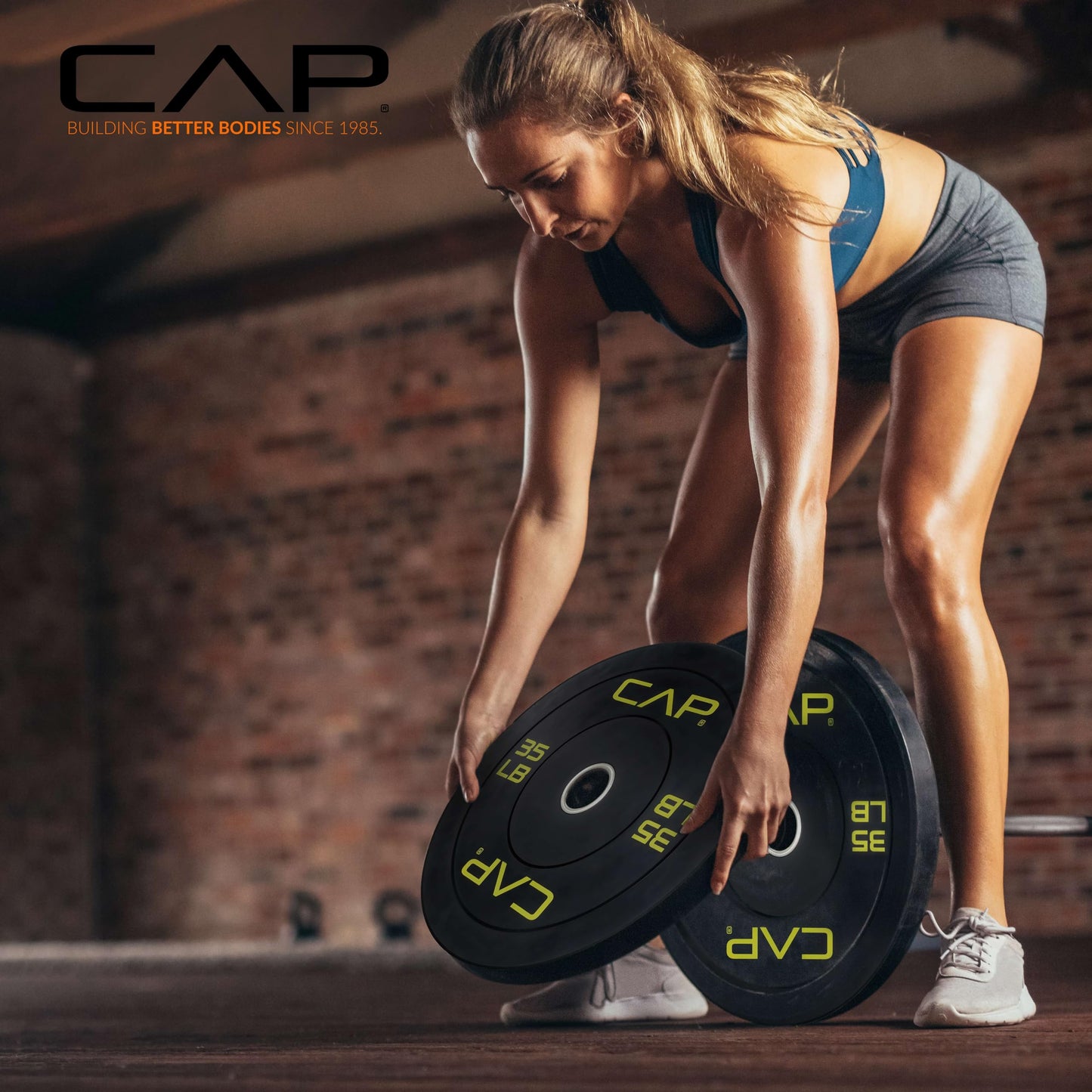 CAP Barbell Economy Olympic Bumper Plate with Blue Logo, Black, 45 lb Single