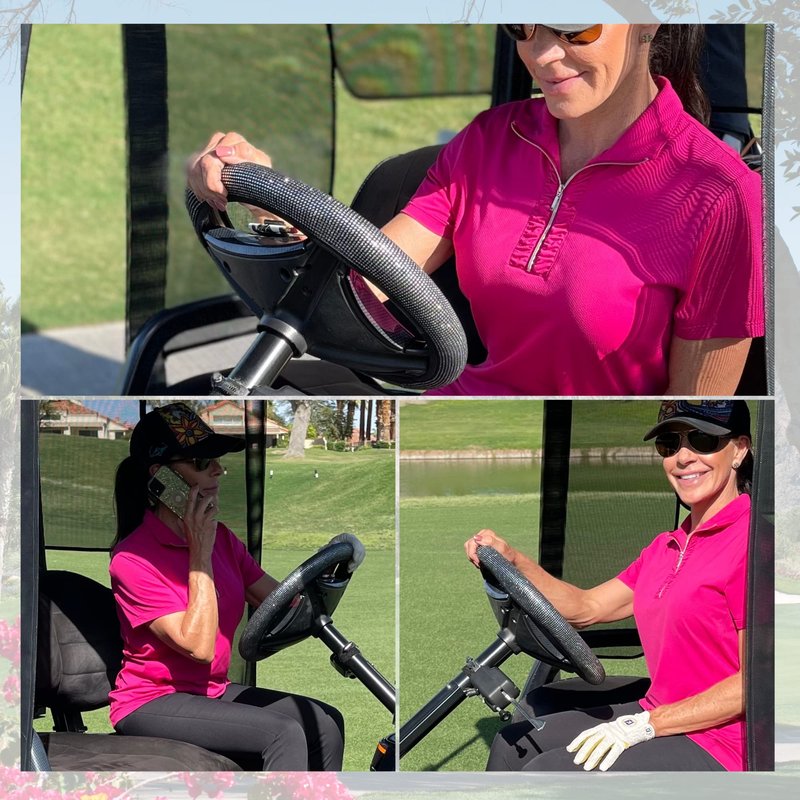 Universal Colorful Bling Crystal Diamond Rhinestones Golf Cart Steering Wheel Cover fits Club Car, Yahama, EZGO, Anti Slip Cover Easy to Install, Great Gifts for Golfer Women Womens (White Diamond)