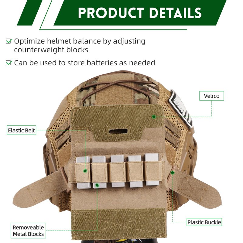 ClrfZebr Adjustable Tactical Helmet with Counterweight Pouch & Cover for Airsoft, Cosplay, Military Gear (CP)
