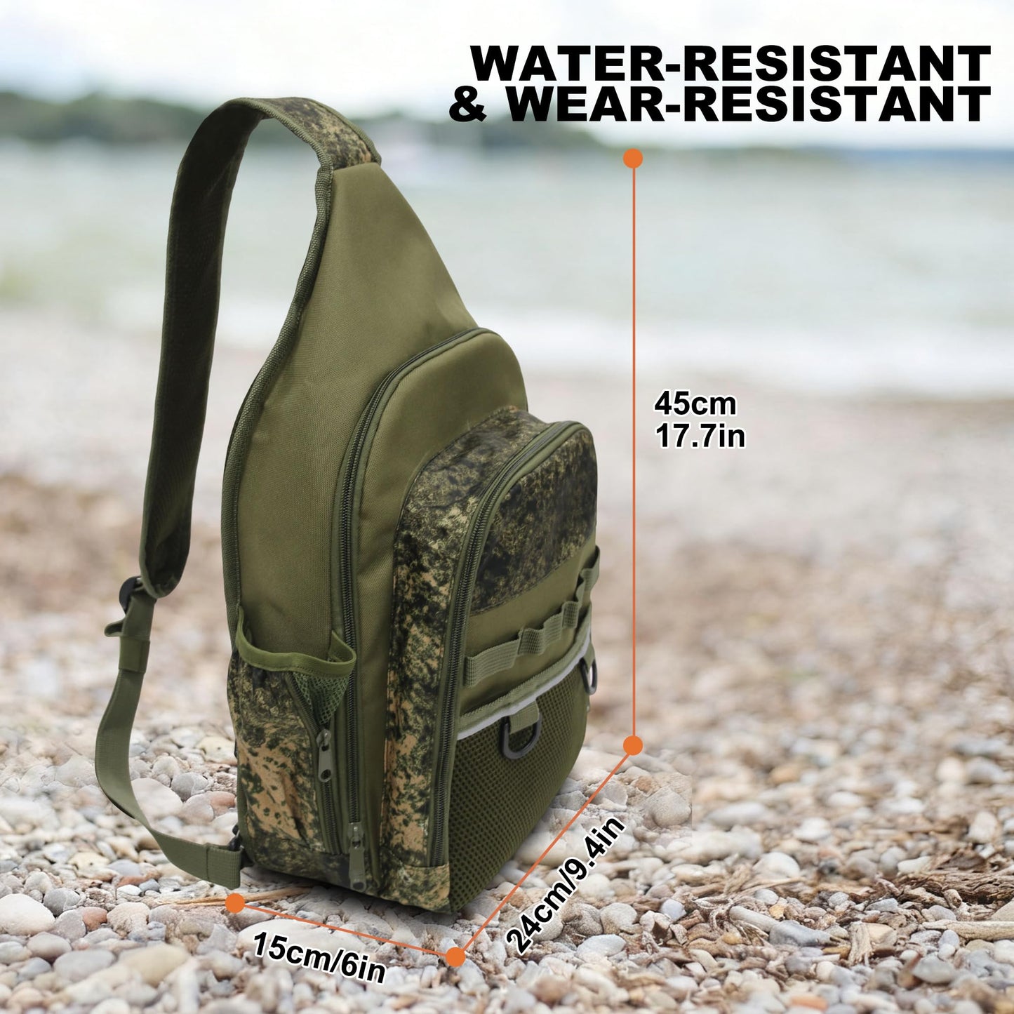 MYDAYS Fishing Sling Tackle Storage Bag, Lightweight Outdoor Sling Tackle Backpack for Fishing Gear and Equipment (Khaki)