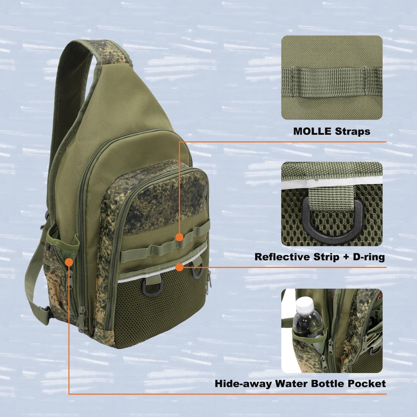 MYDAYS Fishing Sling Tackle Storage Bag, Lightweight Outdoor Sling Tackle Backpack for Fishing Gear and Equipment (Khaki)