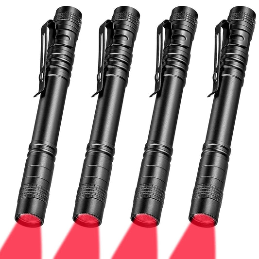 Tuanse 4 Pcs Red Light Flashlight Red LED Flashlight Red Light Pen Light Flashlight Super Bright Red Flashlight Red Torch for Astronomy, Aviation, Night Observation and More