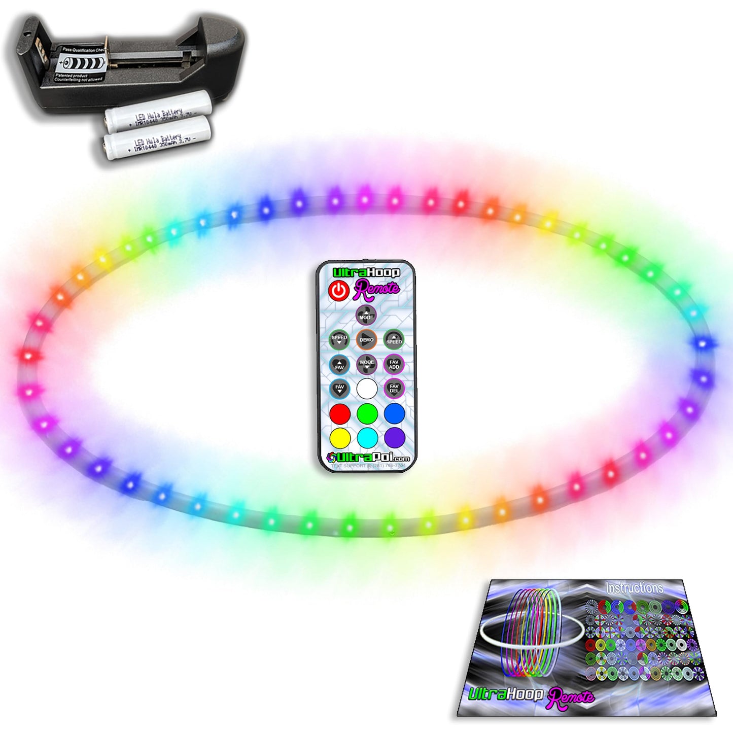 UltraHoop Remote LED Hoop - Wireless Control 60 Color Changing LED Lights w/ 300+ Modes & Patterns - Rechargeable Battery, HDPE Collapsible, Advanced to Beginner Hoola Hoops - 36” x 3/4" OD - UltraPoi