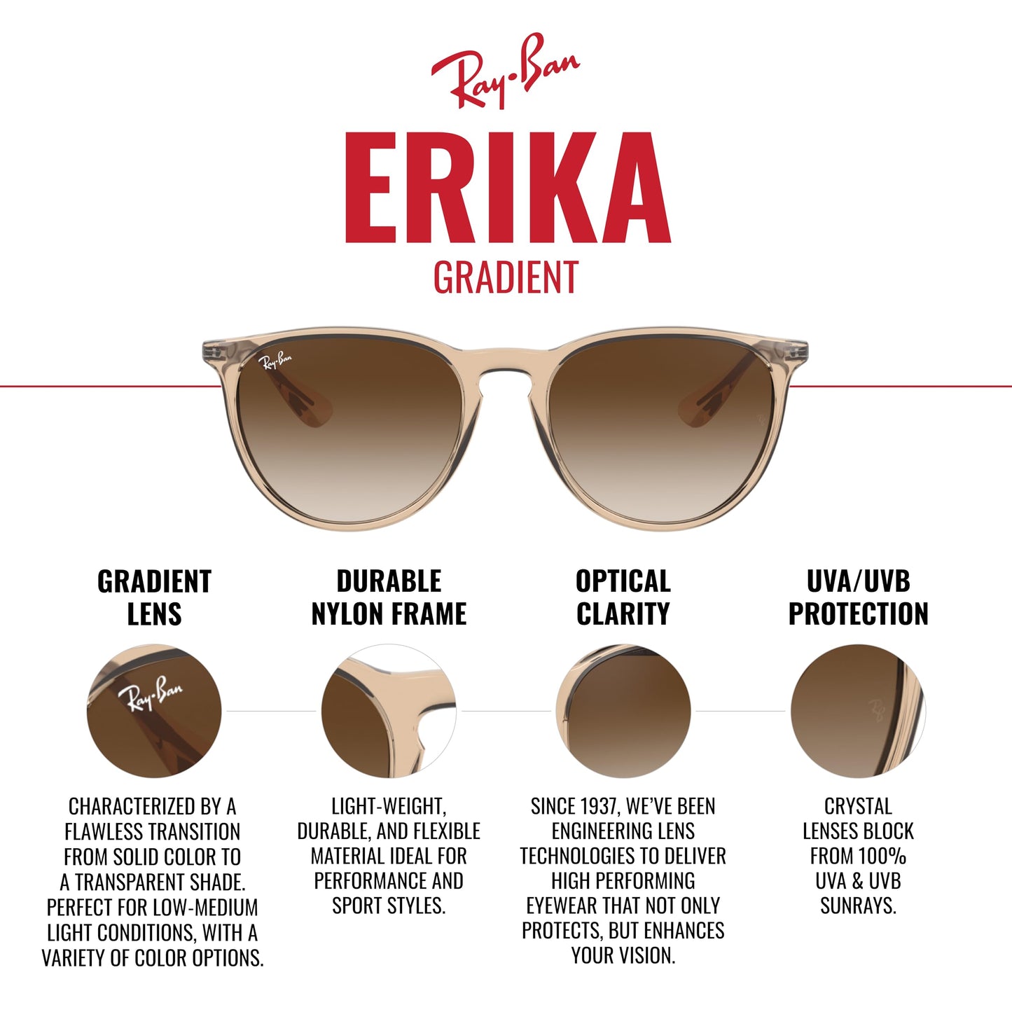 Ray-Ban Unisex RB4171 Erika Round Sunglasses, Rubber Black/Light Grey Gradient Grey Polarized, 54 mm