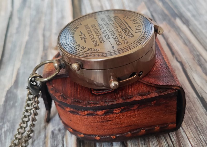 TSWO Be Blessed Compass with Leather Case – Religious & Christian Gifts for Men & Women, Catholic Baptism, Graduation, Inspirational Birthday Gift (to My Son Compass)