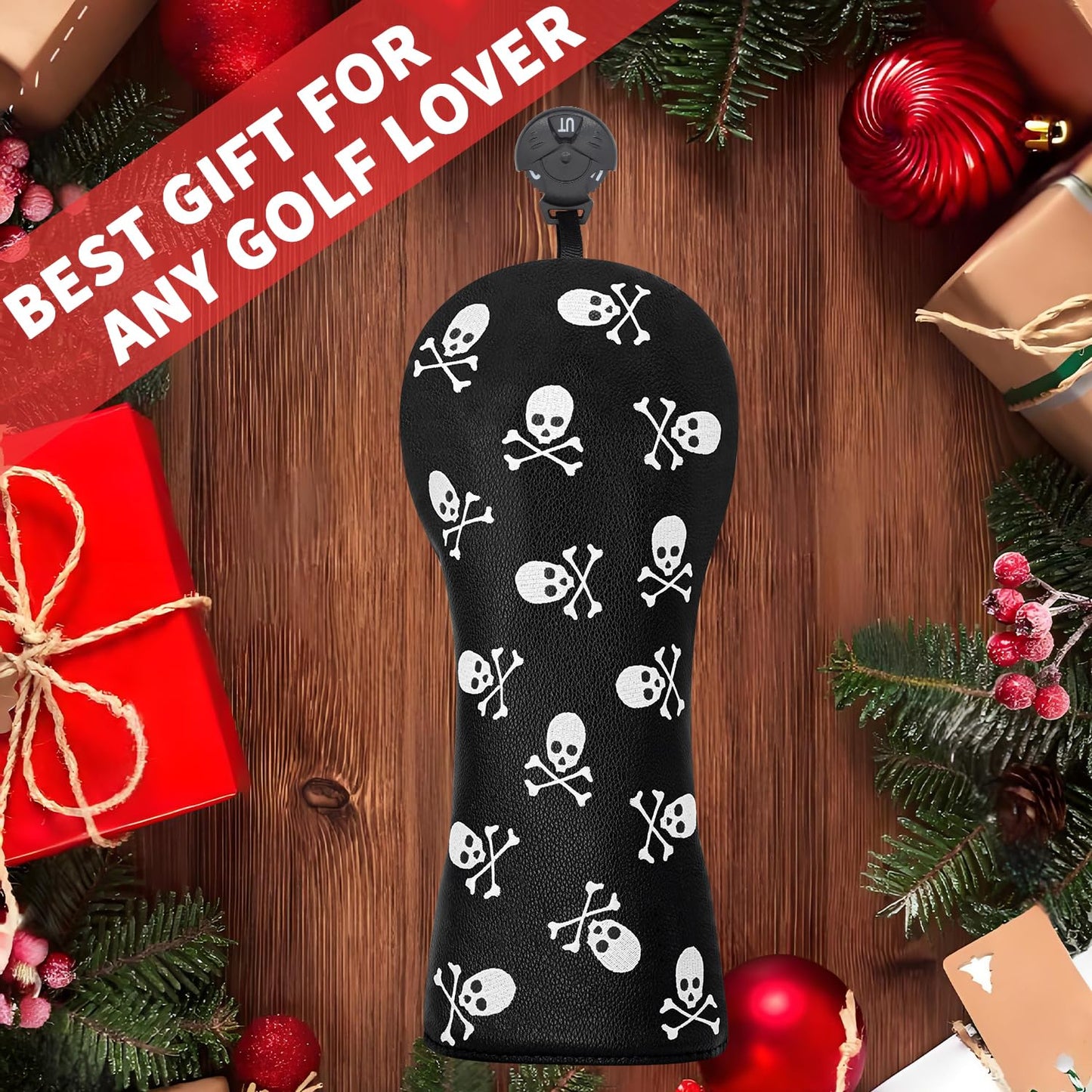 Golf Head Cover Golf Club Black Little Skull Golf Covers PU Headcovers Set Fits Driver Fairway Hybrid Woods Iron Wedge Headcover. (Hybrid)
