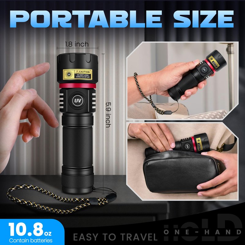 DARKBEAM UV Flashlight 365nm Black Light, 6xLED Quad-core Rechargeable Powerful Blacklight 80W Woods lamp, Ultraviolet Lights for Rock, Blood Tracking, Pet Urine, Uranium Glass, Scorpion, Resin Curing