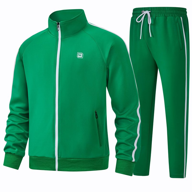 WSKFLY Men's Tracksuits Set Long Sleeve Causal Full Zip Running Sports Sweatsuits Track Suits for Men 2 Piece Outfits Jogging Suits Green WS-Green-XL