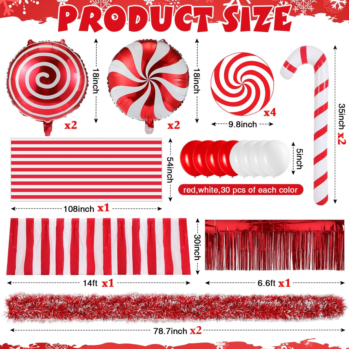 Soulchen 75 Pcs 82 Pcs Christmas Parade Golf Cart Decoration Kit Candy Theme Balloons Garland Arch Fringe Curtains Tinsel Garland Candy Cane PVC Decor for Xmas Golf Cart Party Supplies Decor (Classic)