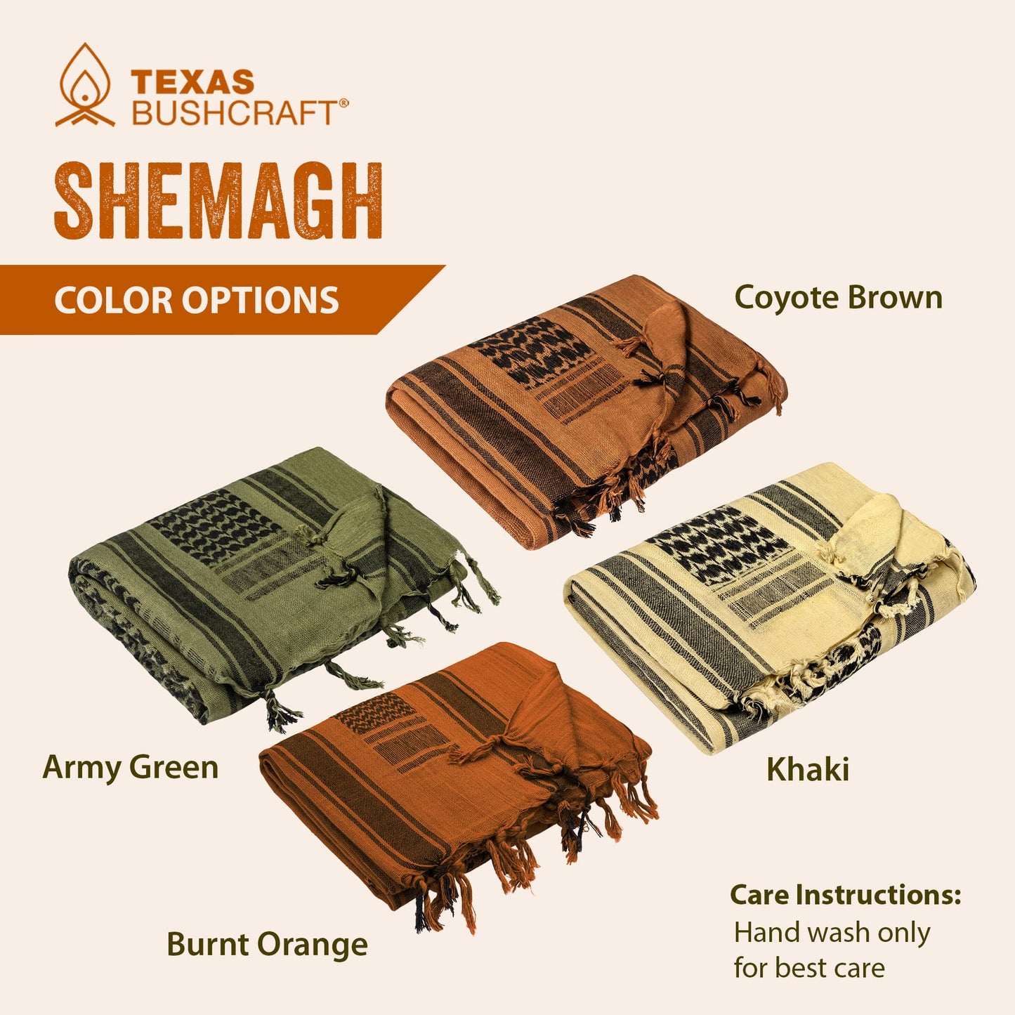 Texas Bushcraft Tactical Shemagh - Authentic Keffiyeh 100% Cotton for your Camping, Hiking and Backpacking Gear (Drab Green)