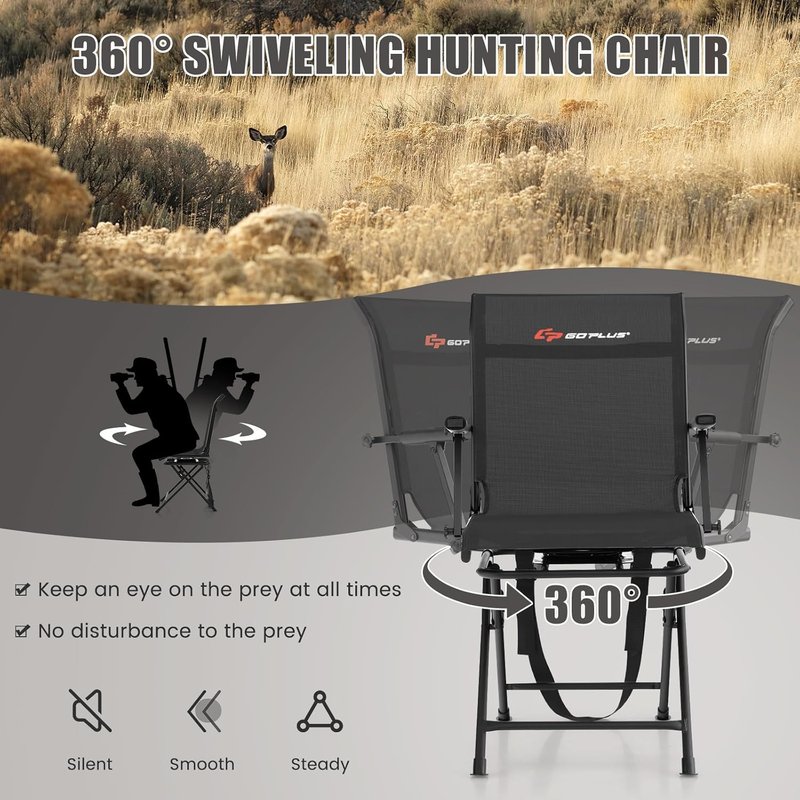 Hunting Chair - 360° Swivel Folding Blind Chair | Portable Deer Stool, 330LBS Capacity, Silent Design