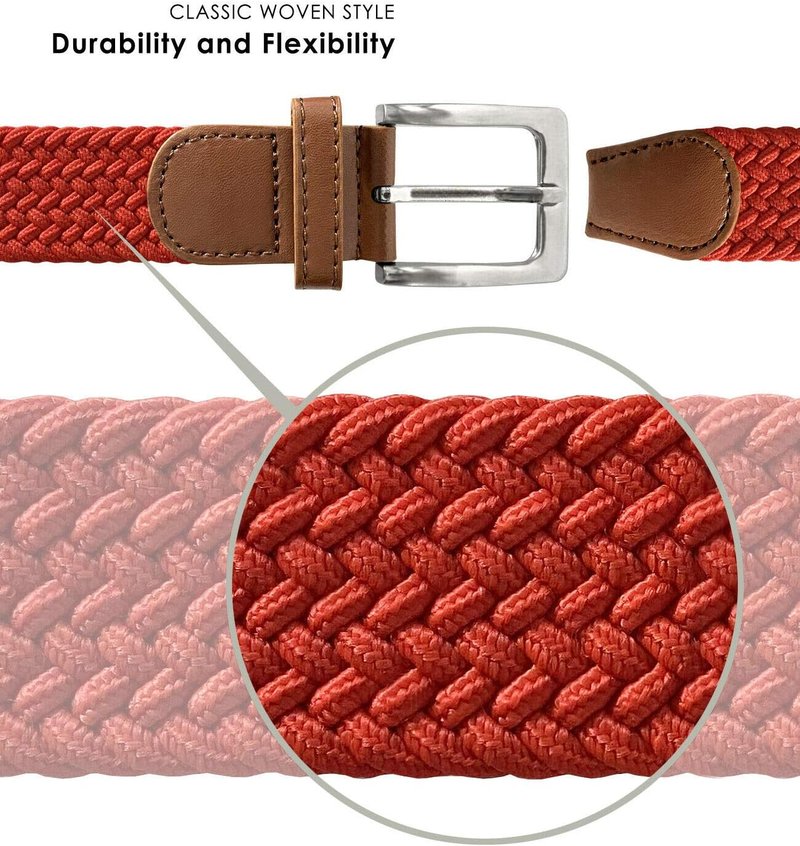 Braided Elastic Stretch Belt - Casual Woven Canvas Golf Belt | 1-3/8" Wide