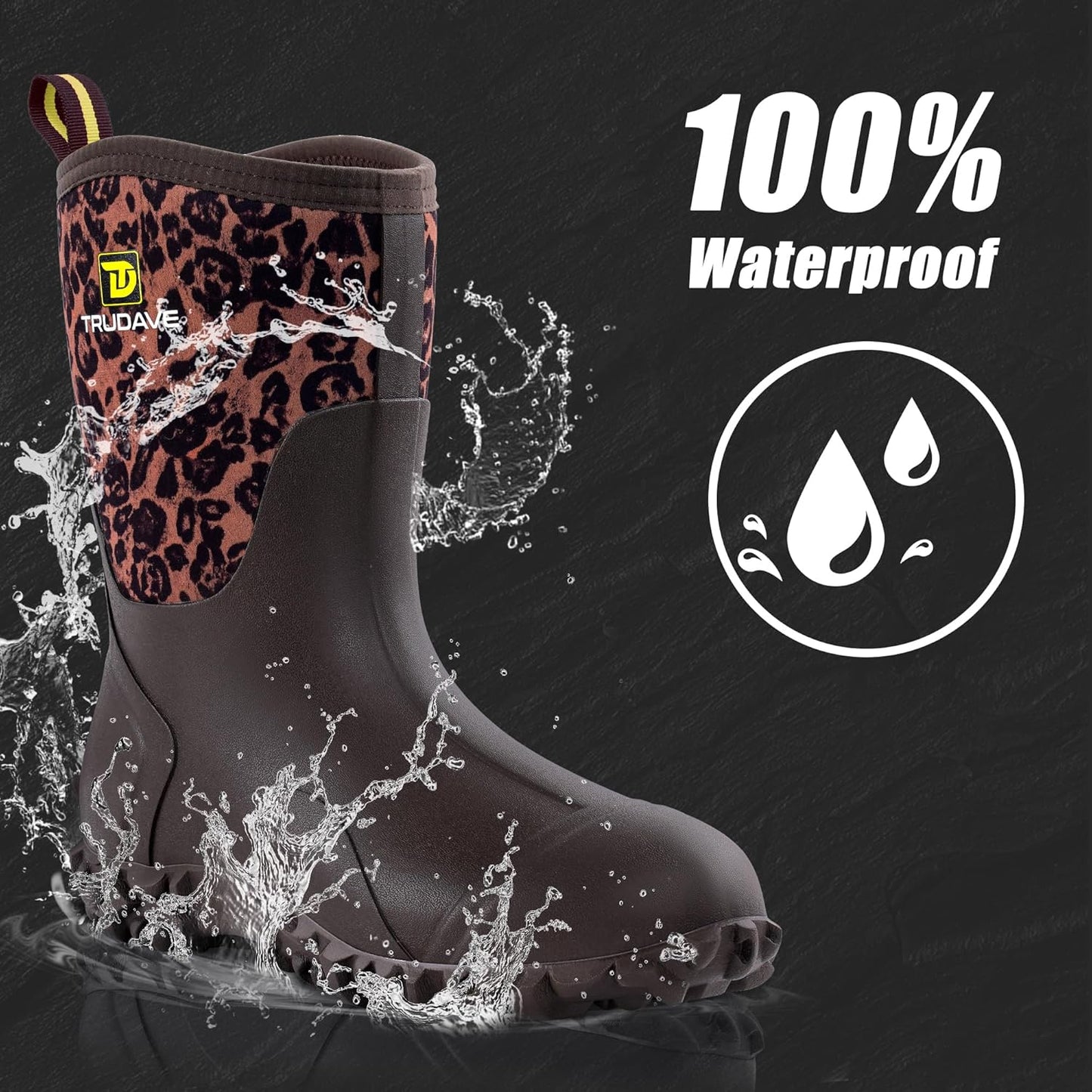 Rubber Boots for Women - Waterproof Insulated Mid Calf Rain Boots with Steel Shank | Sizes 5-11