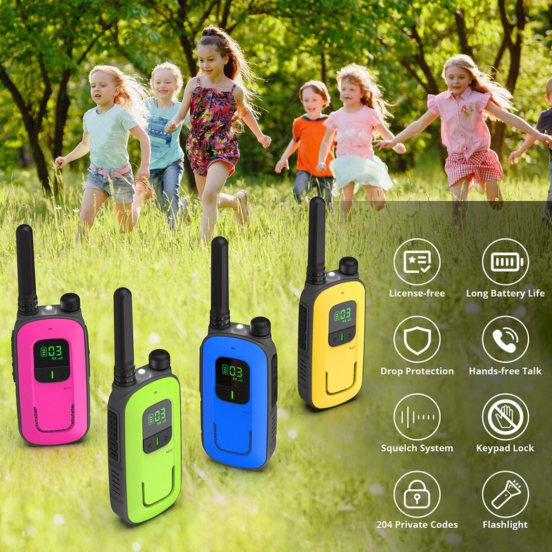 Radioddity FS-T3 Walkie Talkies for Adults Kids Long Range 4 Pack Rechargeable Walky Talky FRS Two Way Radio, 22 Channels License Free USB Charging with Flashlight Boys Girls Gift for Camping Hiking