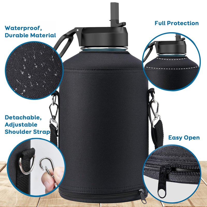 Coolflask Water Bottle Holder for Gallon Water Jug 128 oz Water Flask Carrying Pouch with Detachable Adjustable Padded Shoulder Strap - Carry, Protect and Insulate Your Flask for Sport/Outdoor
