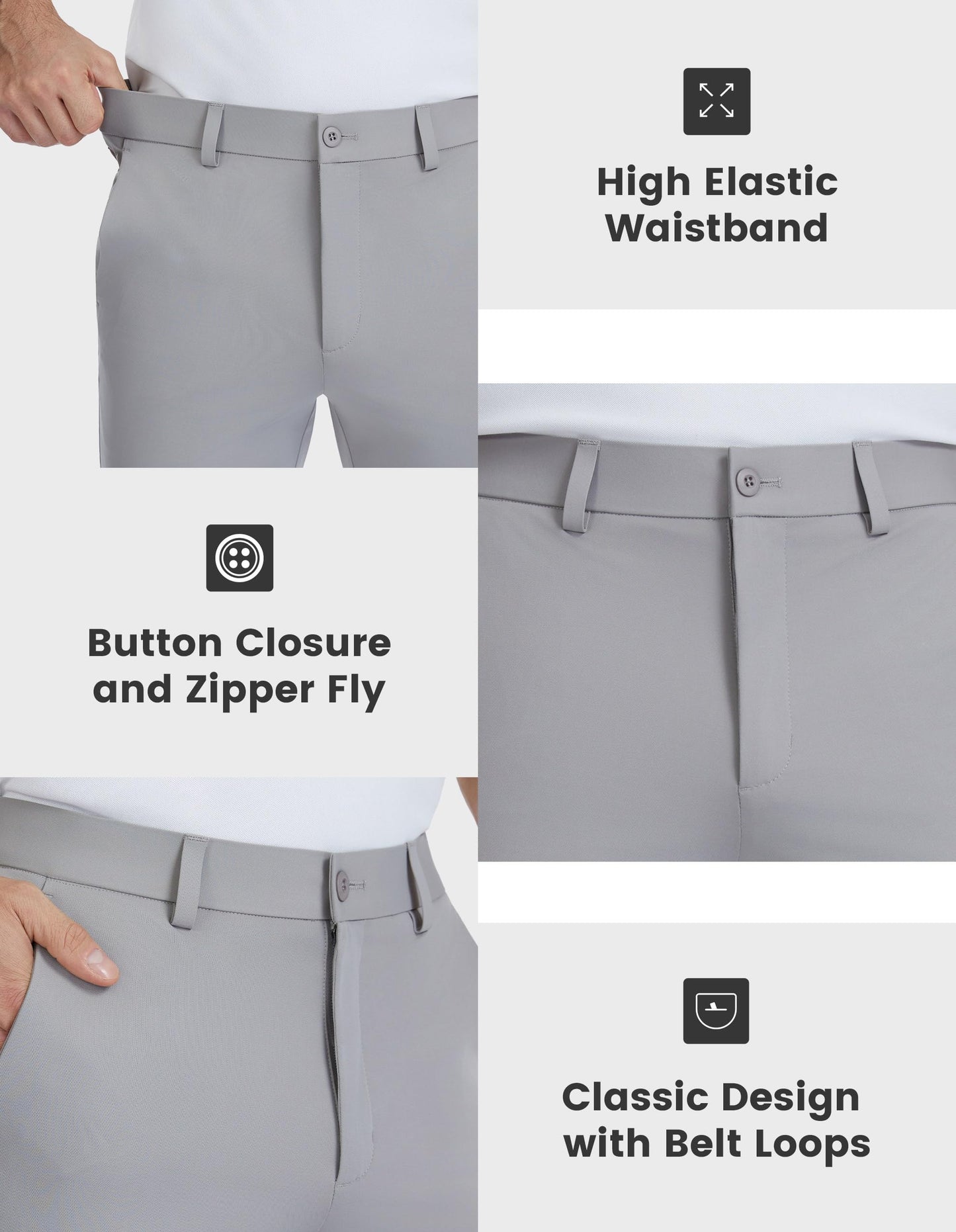 BLUE CHILL Mens Golf Pants Quick Dry with Pockets Light Grey 36W30L