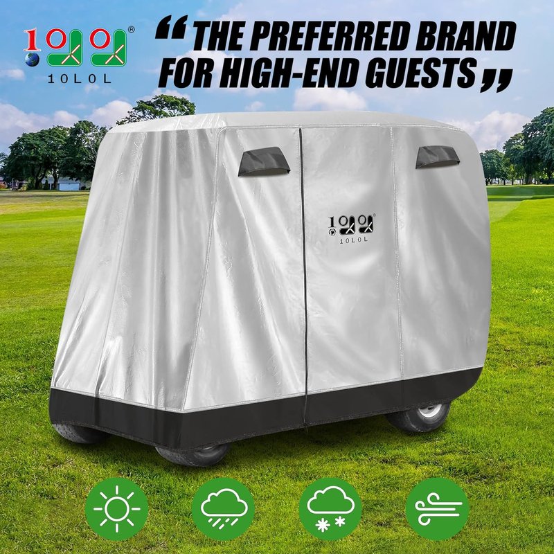 10L0L 4 Passenger Golf Cart Cover Universal for EZGO, Club Car, Yamaha, Rainproof Sunproof Waterproof Dustproof Protection (Silver)