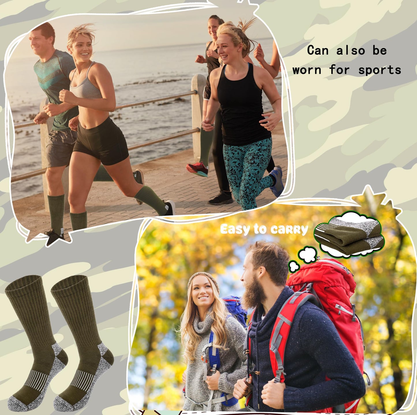 Skyebed 5 Pairs Mens Military Socks Army Green Hiking Socks Crew Boot Socks Moisture Wicking for Soldier Policemen Work Sports Hiking
