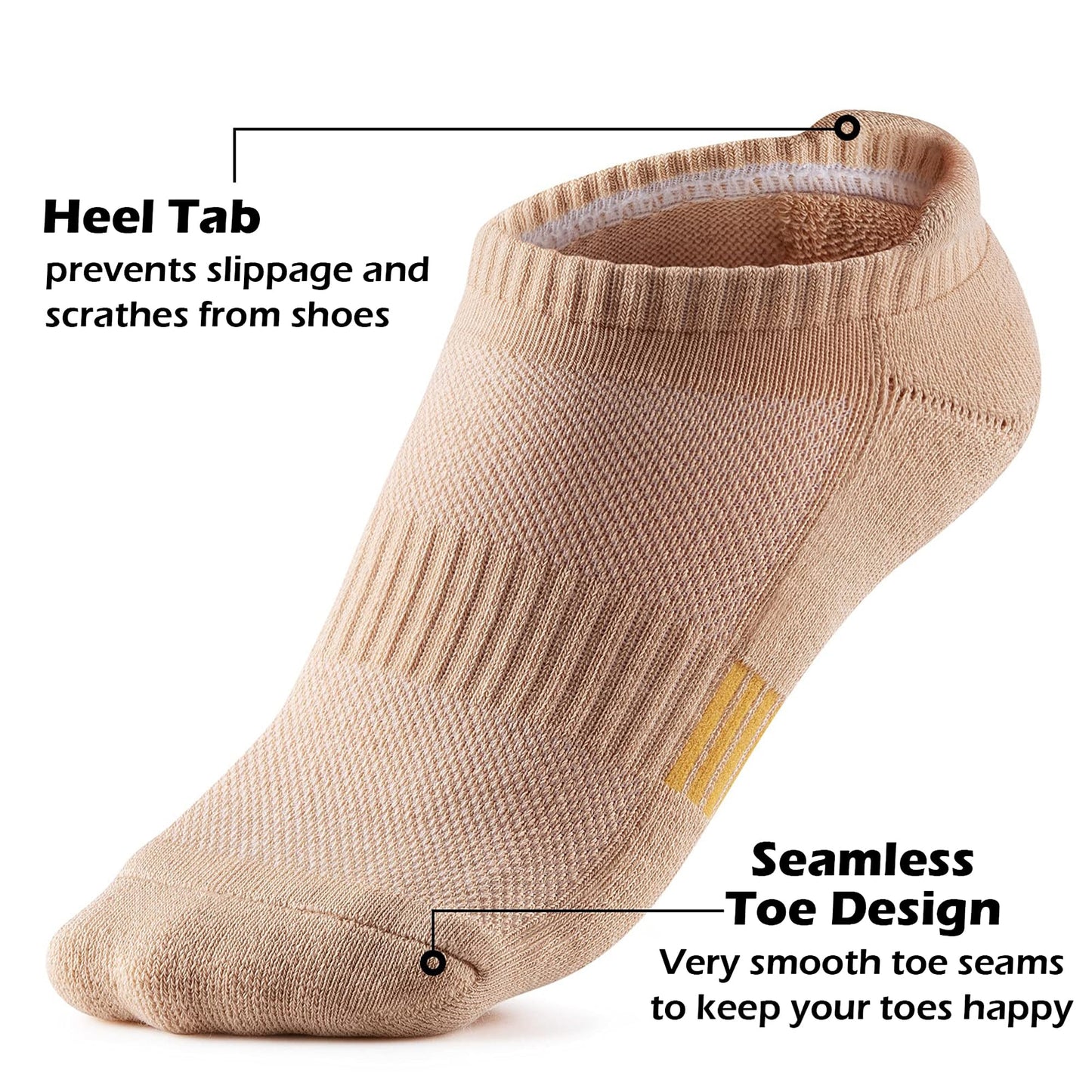 Gonii Ankle Socks Womens Running Athletic No Show Socks Cushioned 5-Pairs Nude