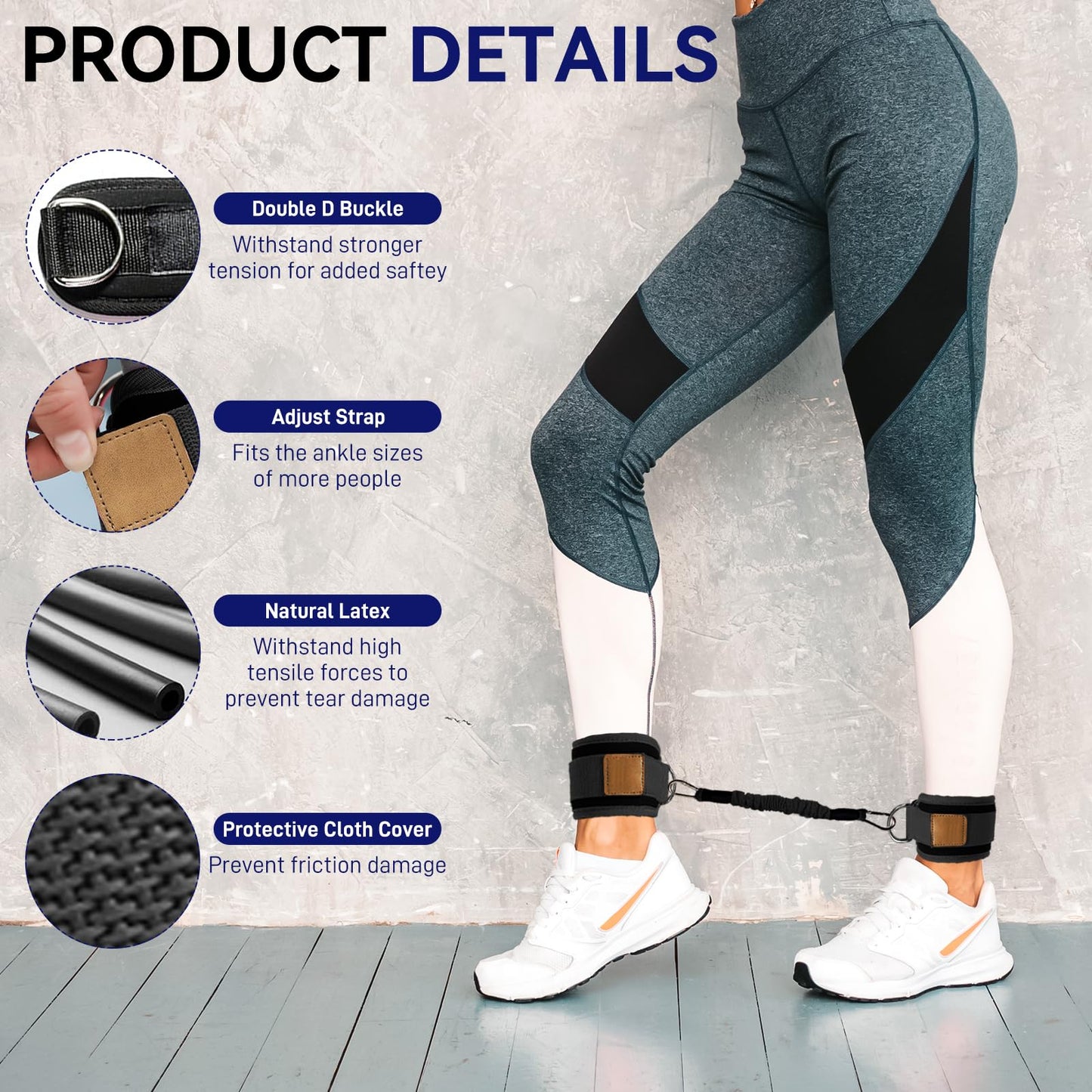 Ankle Resistance Bands with Cuffs Leg Strength Bands for Women Glutes Hip Building Exercise Bands for Working Out Fitness Yoga Martial Arts Ankle Straps for Butt Lift Exercise Equipment (Purple-50lb)