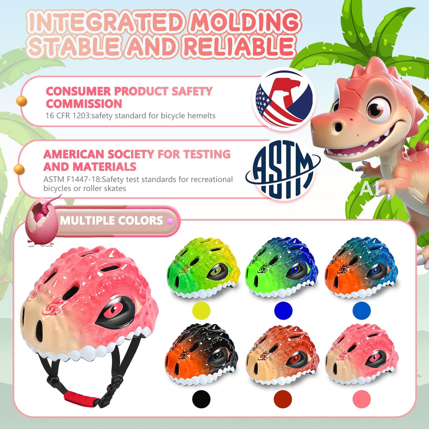 Safuty1st Toddler/Kids Bike Helmet Set for Boys Girls 3D Adjustable Kids Helmet Multi-Sports Skateboard Scooter Cycling Roller Balance Bike