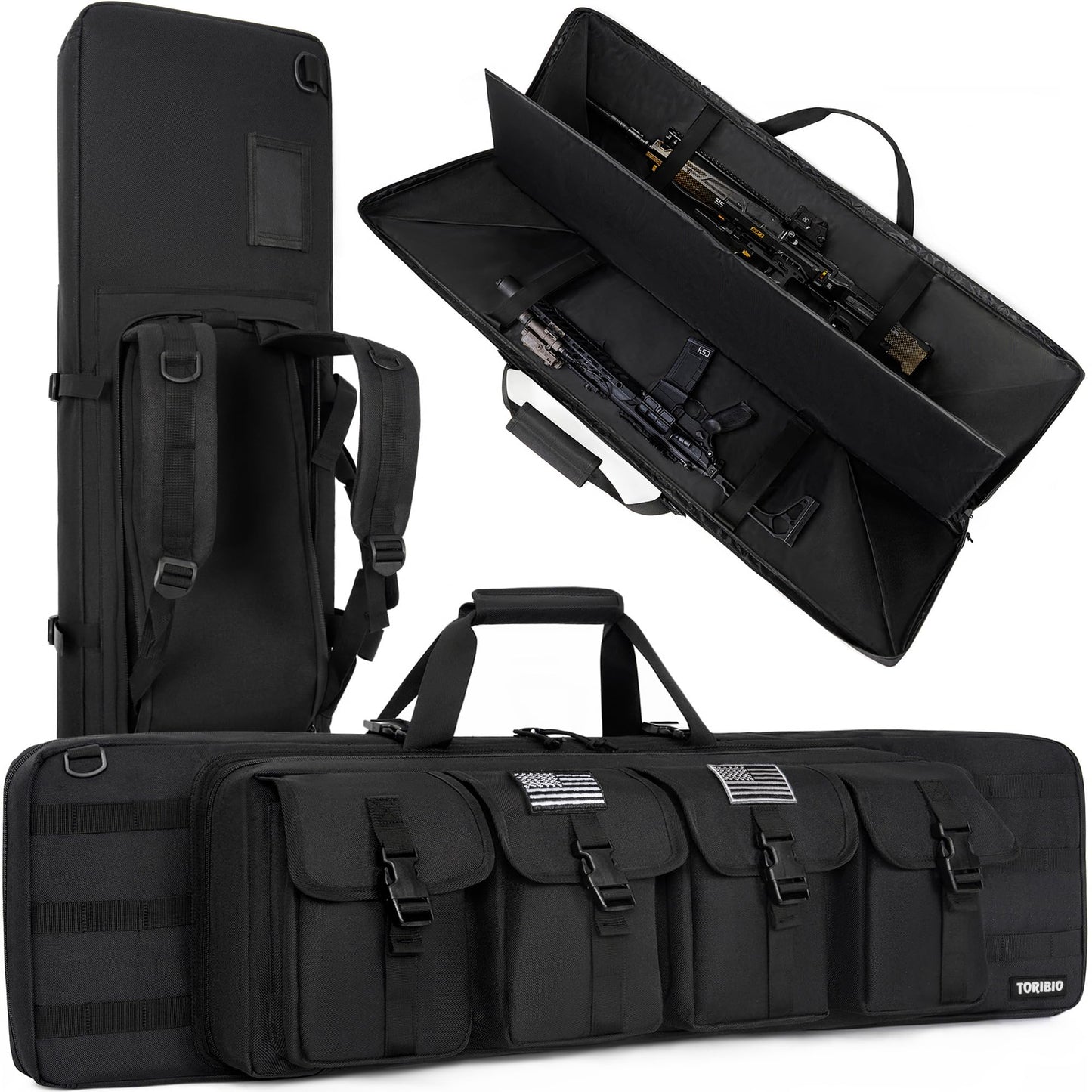 TORIBIO Double Rifle Case Gun Bag 30/34/36/42/46/48/51/55"-46" x 12" Black
