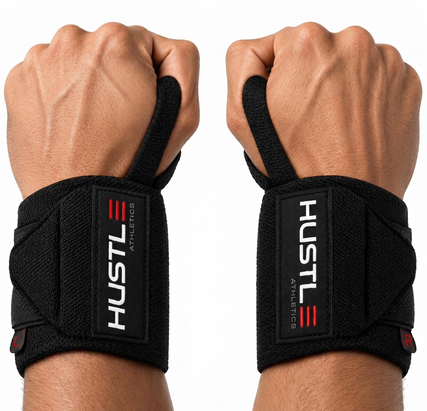 Hustle Athletics Wrist Wraps for Weightlifting - 18" & 12" Premium Wrist Support Weight Lifting Wraps to Lift Heavier & Train Harder - Heavy Duty Powerlifting & Bench Press Gym Straps for Men & Women