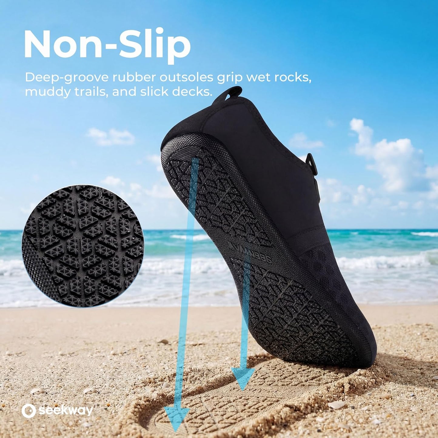 Water Shoes for Men & Women - Quick-Dry Aqua Socks for Beach, Pool, and River | Slip-On Black