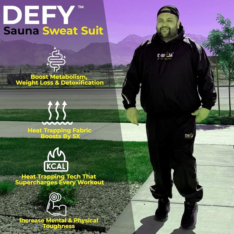 DEFY Heavy Duty Sauna Suit - Full Body Weight Loss Hoodie for Men & Women | Anti-Rip Gym Workout Gear