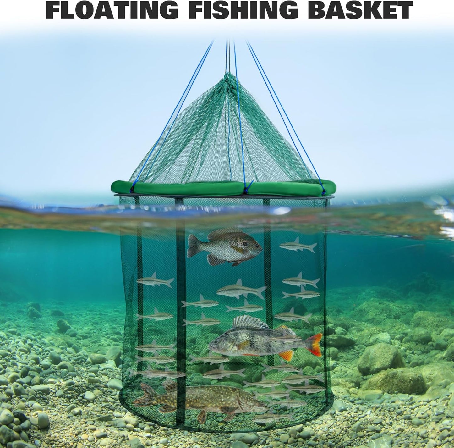 Floating Fish Basket - Extra Large 41/73 Gallons | Fully Foldable Collapsible Mesh Fishing Net Holder