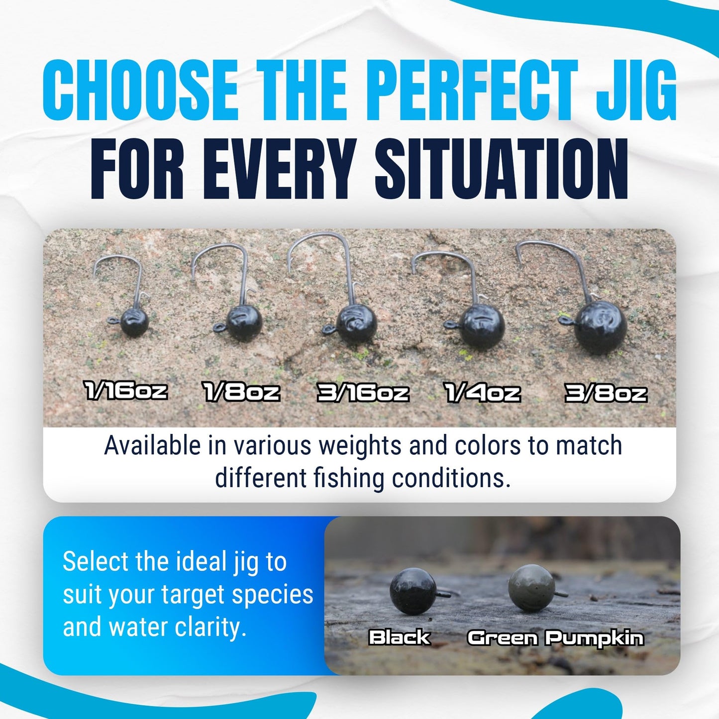 Reaction Tackle Ball Jig Heads - Round Head Jigs for Bass, Walleye, Crappie and Panfish - Soft Plastic Jig Heads for Freshwater and Saltwater - 3/8 Oz - 3/0 Hook Black (10-Pack)