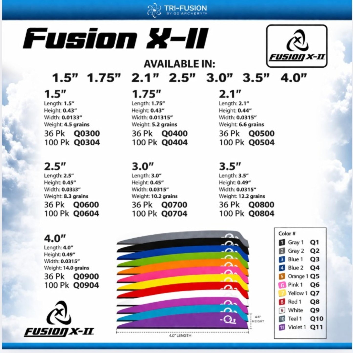 Q2i Fusion X-II | 2.5" | 100pk | Yellow High-Performance Arrow Fletching Vanes with Tri-Fusion Adhesion Technology for Target Archery