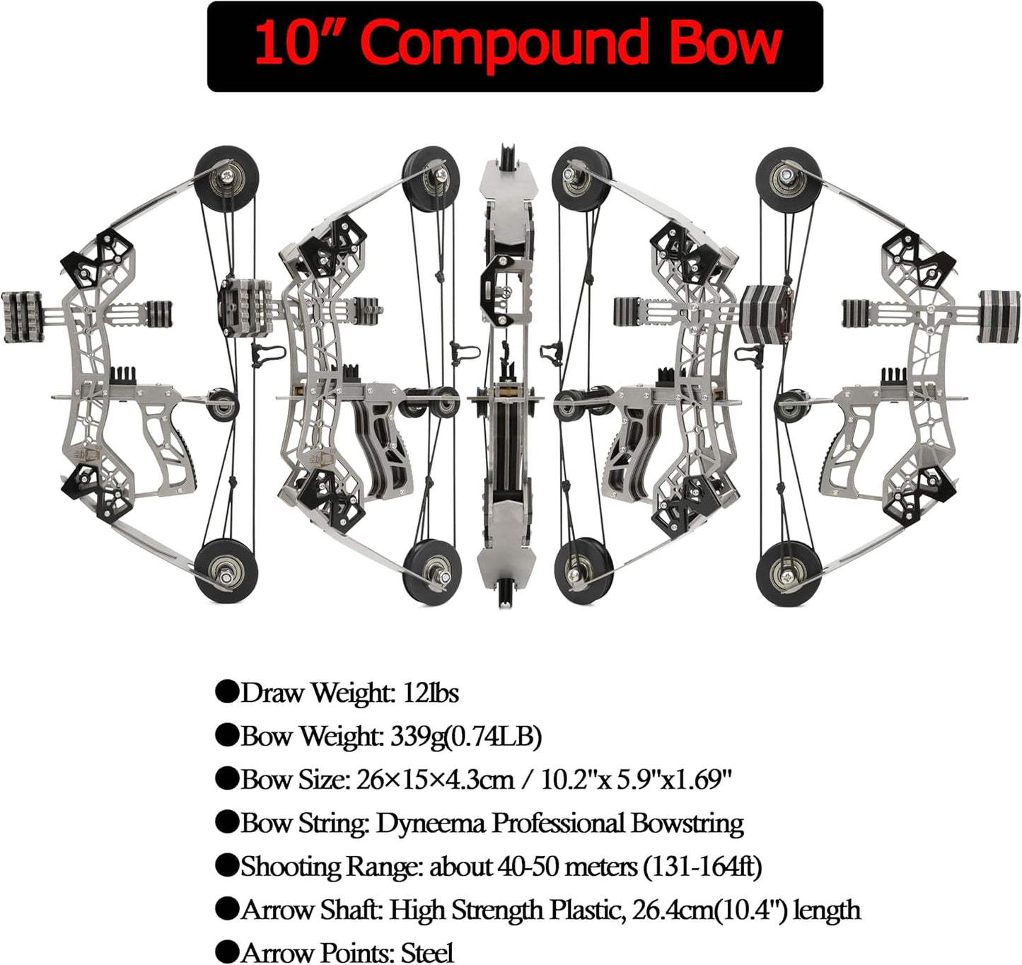 10-Inch Compound Bow Set - 12lbs Archery Bow and Arrow for Target Shooting | Right/Left Handed, 40-50m Range