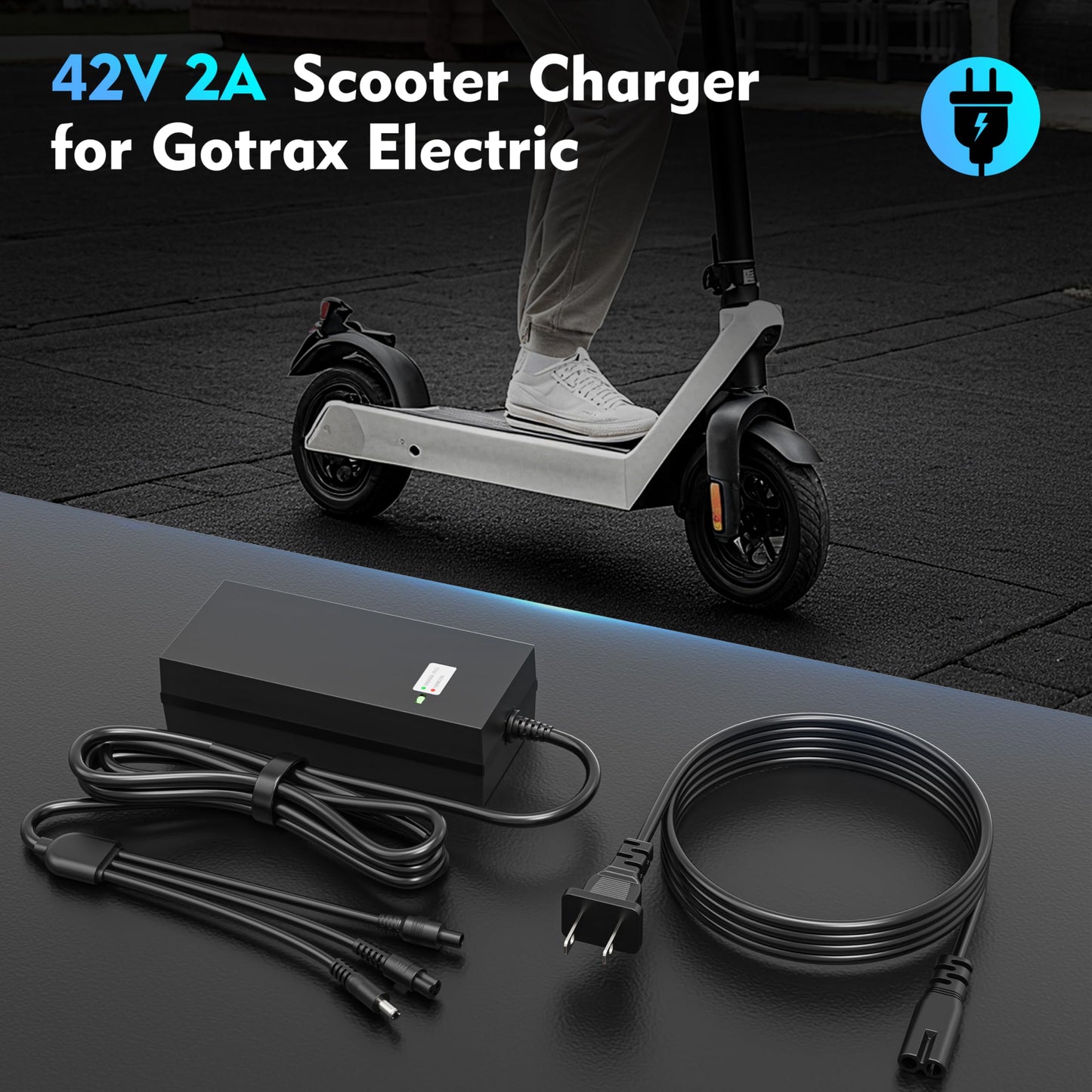 EVAPLUS 42V 2A Charger for 36V Lithium Battery, SGS Certified