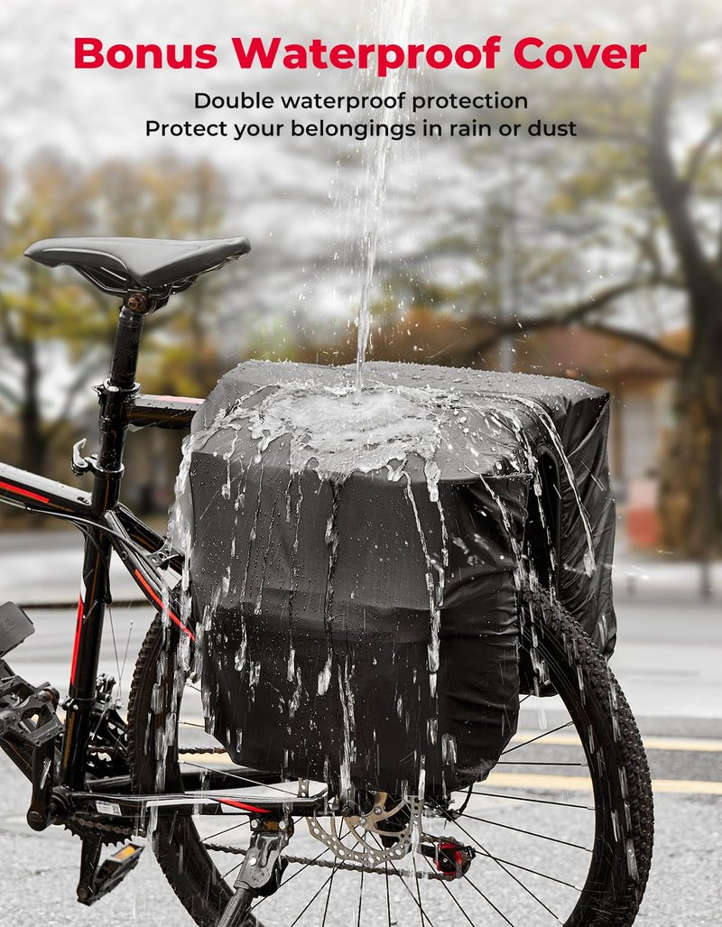 KEMIMOTO Bike Bag Panniers with Rain Cover, 34L Waterproof Bicycle Saddle Bag for Rear Rack Mountain Biking Bags Storage, Ebike Accessories for Commuter Grocery Shopping Travel Carrier, Black